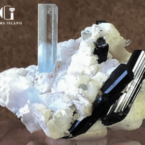 Aquamarine and Tourmaline Crystal Combination with Feldspar from Pakistan