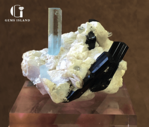 Aquamarine and Tourmaline Crystal Combination with Feldspar from Pakistan