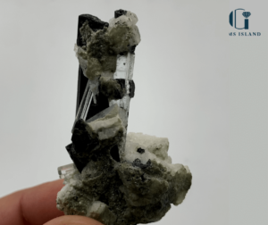 Aquamarine and Black Tourmaline Specimen on Albite