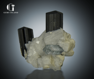 Aquamarine and Black Tourmaline Specimen on Albite