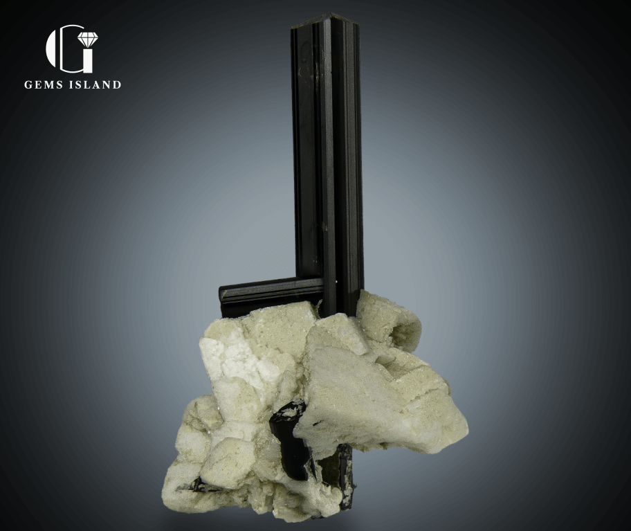 Black Tourmaline Crystals on Albite