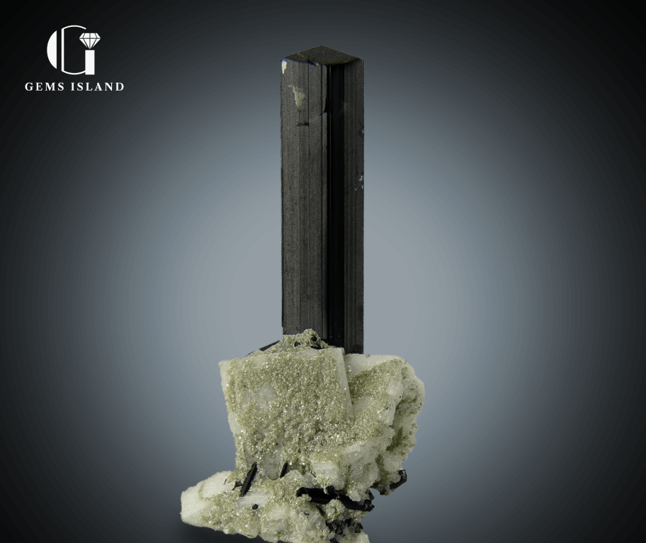 Black Tourmaline Crystals on Albite